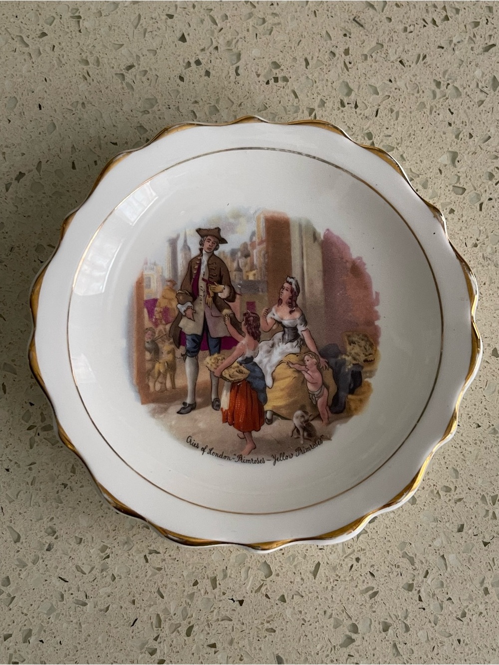 Vintage Regency Bone China Scalloped Small Dish with Pastoral Scene